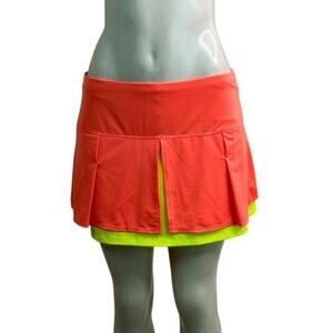 Lucky in Love Women's size Lg Tennis Skirt Skort Peach Yellow Tiered Pleated